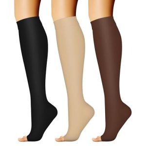 3 Pairs Open Toe Compression Socks for Women & Men Circulation 15-20 mmHg is Best Support for All Day Wear