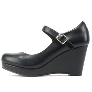 Merry ~ Womens Mary Jane Strap Comfortable Platform Wedge Pump Heel Shoes (Wide Fit Available)