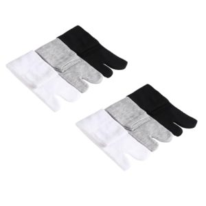 6 Pairs Breathable Two Toe Socks for Men and Women Comfortable Supple Crew Stockings with Skid Design Fit in White Black and