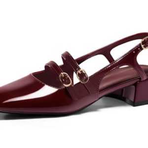 Womens Mary Jane Chunky Low Heels Slingback Pumps Closed Square Toe Wedding Dress Shoes