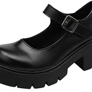 Women's Platform Mary Janes Chunky Heel Ankle Strap Uniform Dress Shoes Heeled Gothic Lolita Oxfords