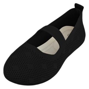 Womens Ballet Flat Closed Toe Breathable Lightweight Slip on Knit Mary Jane Dress Shoes with Ankle Strap