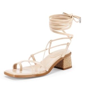 Womens Strappy Heels Thong Gladiator Flat Sandals Dressy Summer Low Chunky Block Heeled Roman Shoes