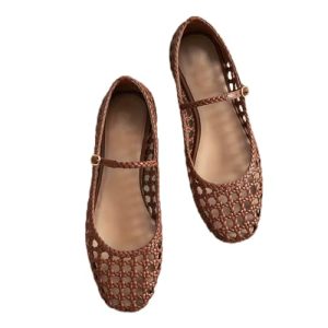 Woven Mesh Ballet Flats for Women Square Toe Mary Jane Flats Buckle Strap Flat Shoes Comfortable Ballerina Flats Dressy Mesh