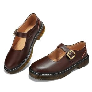 Women's Mary Jane Flat Shoes Comfort Platform Buckle Ankle Strap Flats Breathable Slip On Lightweight Office Work Shoes