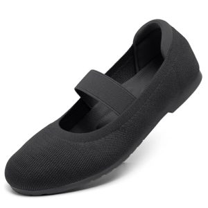 Mary Jane Ballet Flats Shoes for Women Foldable Round Toe - Seaweed Textile Knit Fabric, Arch Support, Massage Bumps Insoles,