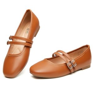 Mary Jane Shoes Women Square Toe Flats for Women Dressy Ballet Flat Mary Jane Flats with Buckle Strap Comfortable Slip On Casual