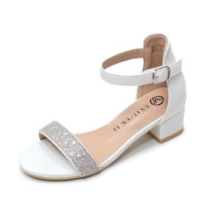 Girls Sandals Low Heels Ankle Strap Open Toe Dress Shoes Flower Girl Party Wedding Shoes for Girls