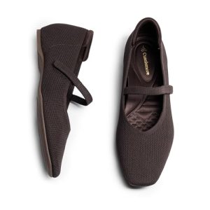 Mary Jane Flat Shoes for Women with Arch Support and Concealed Low Wedge Heel, Comfortable Women Square Toe Ballet Flats Knit