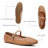 Mary Jane Shoes Women Woven Flats for Women Dressy Ballet Flats Squared Toe Mary Jane Flats Shoes