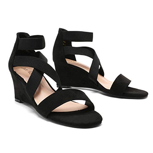 Women's Elastic Ankle Strap Low Wedge Sandals