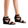 Women's Elastic Ankle Strap Low Wedge Sandals