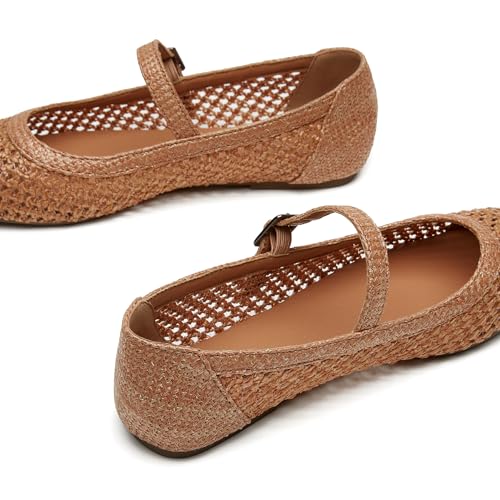 Mary Jane Shoes Women Woven Flats for Women Dressy Ballet Flats Squared Toe Mary Jane Flats Shoes