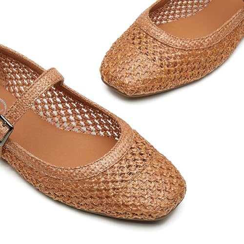 Mary Jane Shoes Women Woven Flats for Women Dressy Ballet Flats Squared Toe Mary Jane Flats Shoes