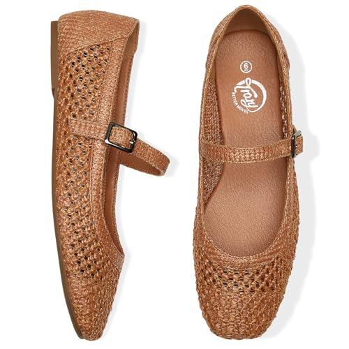Mary Jane Shoes Women Woven Flats for Women Dressy Ballet Flats Squared Toe Mary Jane Flats Shoes